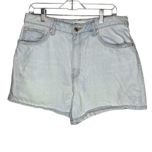 Zara High Waisted Short 4” Inseam Acid Light Wash Women’s Denim Shorts Size 12 - Picture 1 of 10